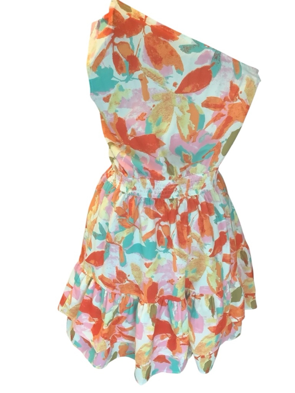 Cupshe One Shoulder Floral Swim Cover Up Dress Ruffle Hem Size M - Picture 2 of 9